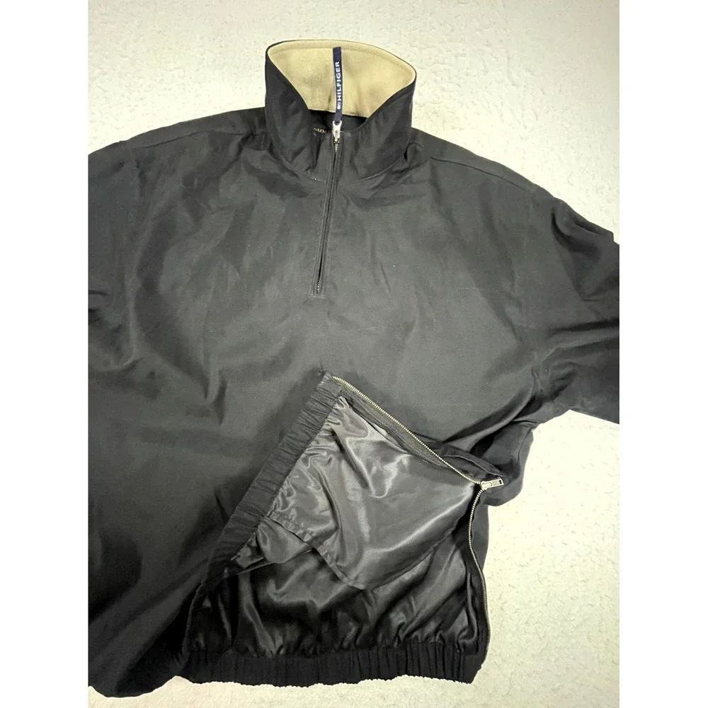 Tommy Hilfiger Golf Windbreaker Jacket Mens Large Black Water Resistant 1/4 Zip